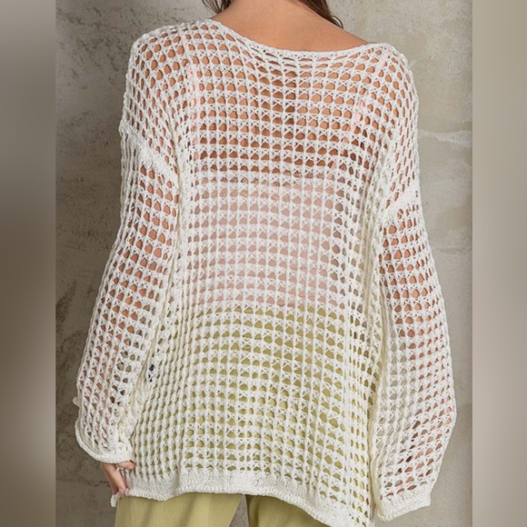 POL Openwork Crochet Knit Flare Sleeve Top Cover Up - Medium, Ivory - Picture 2 of 9